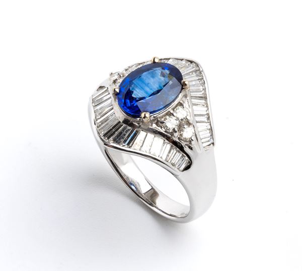 Blue sapphire diamond ring