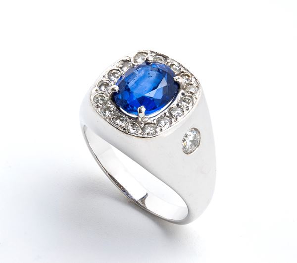 Ceylon blue sapphire diamond gold band ring 