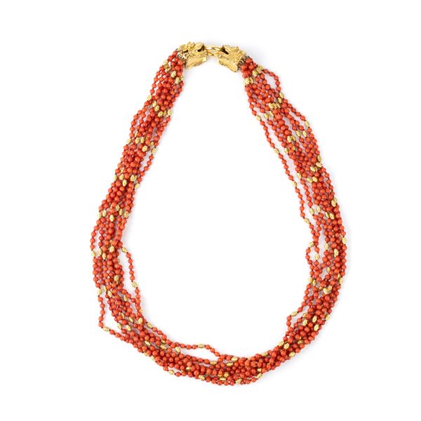 Mediterranean coral gold torsade necklace 