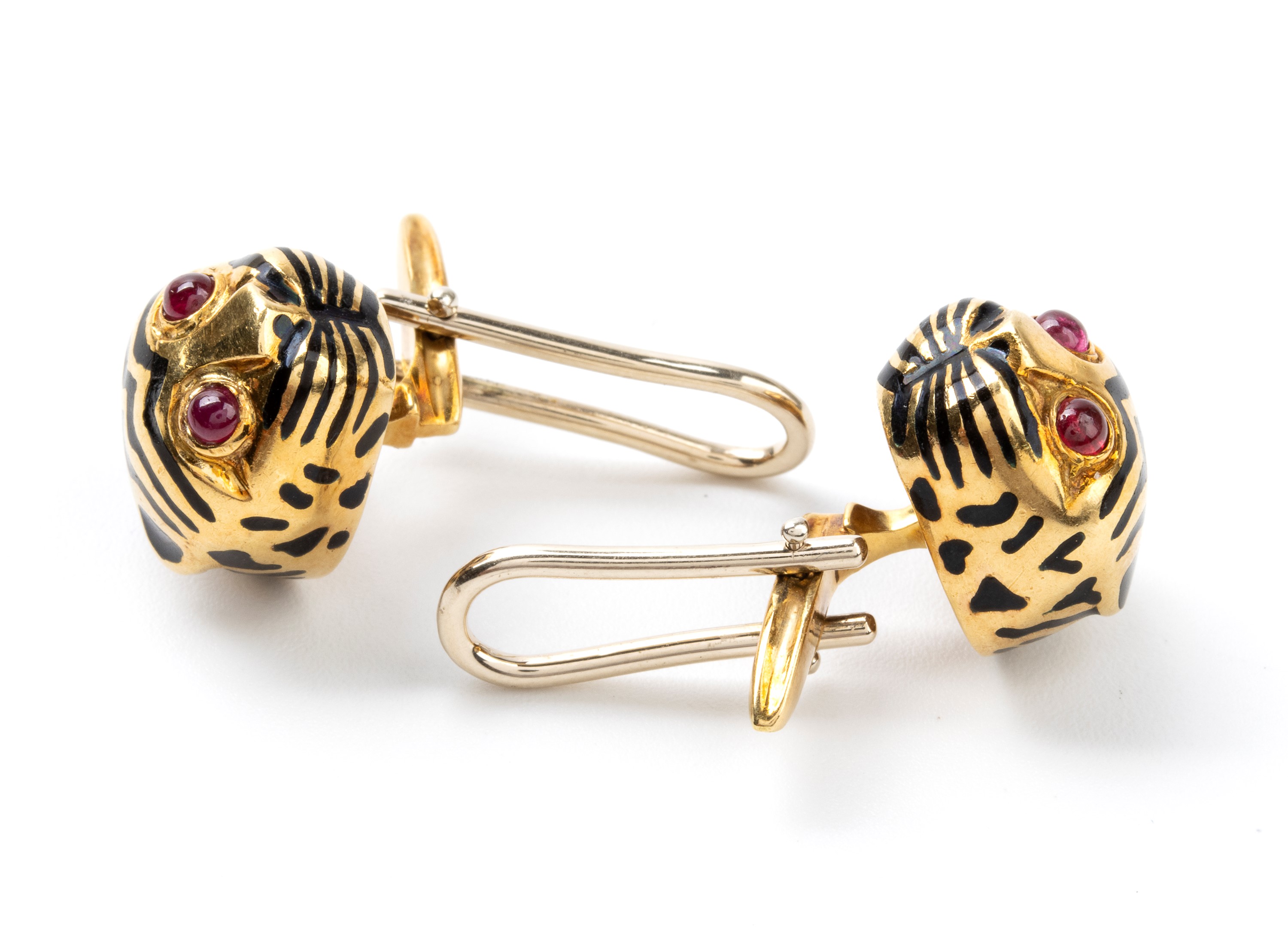 Coppia di bottoni per polsini in oro giallo e smalti