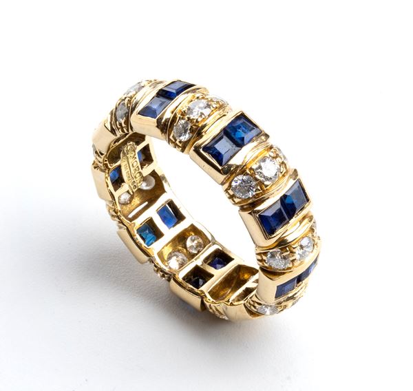 FILIPPO MORONI - Gold wedding band set with diamonds and sapphires    