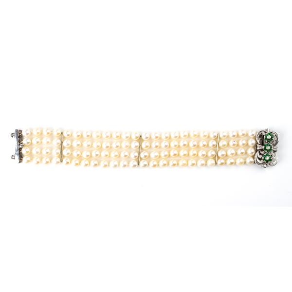 Pearl emerald diamonds gold bracelet     