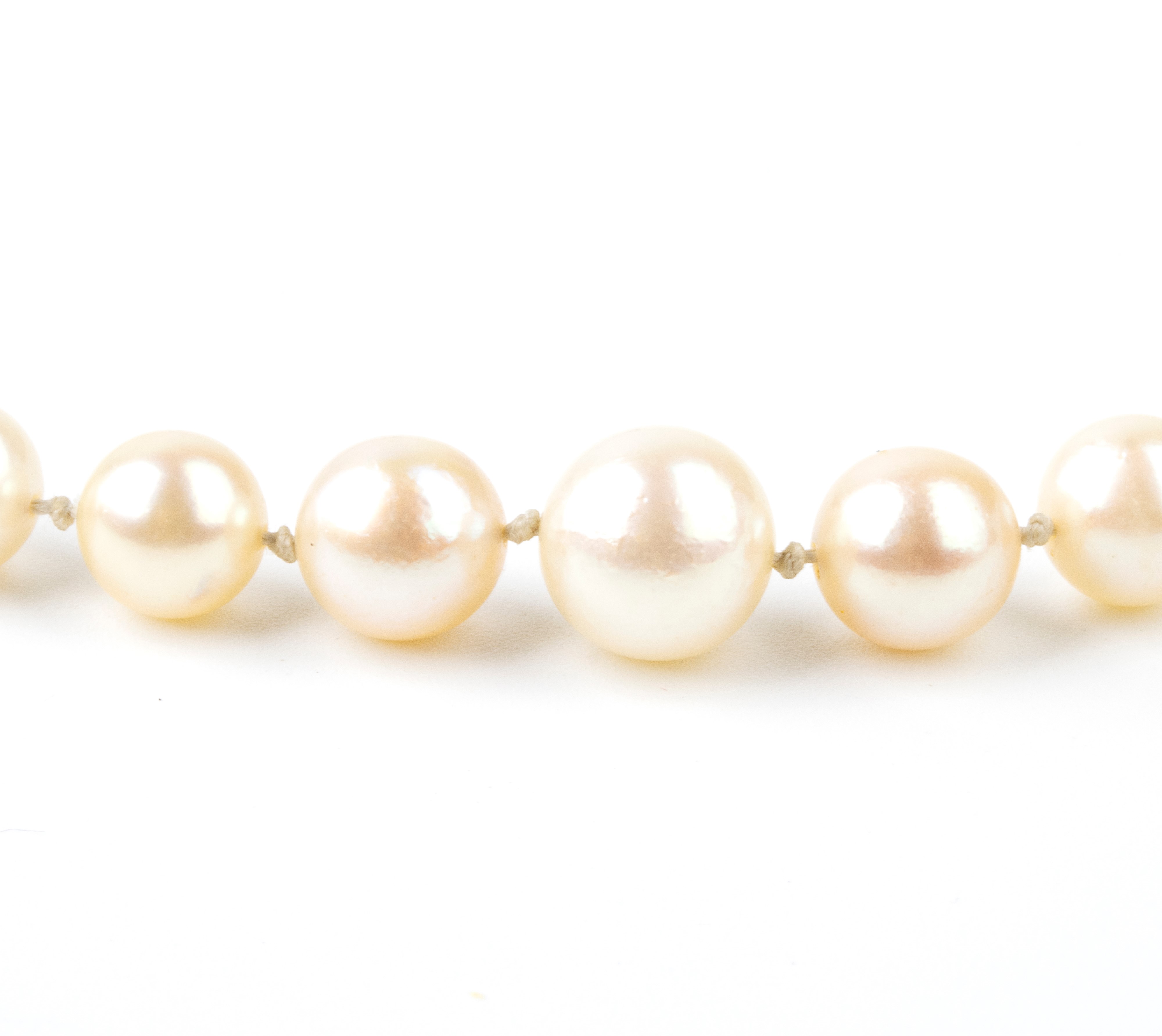 Collana di perle con chiusura in oro bianco e diamanti