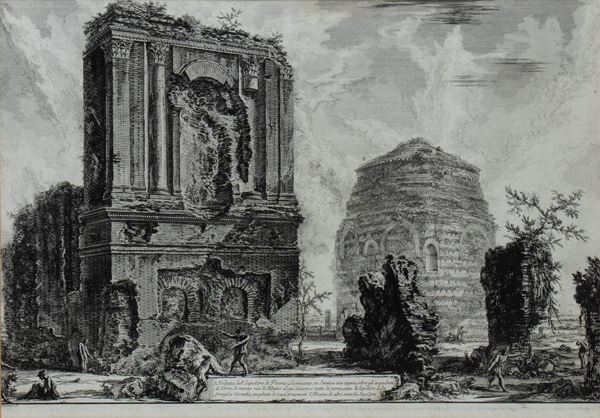 Giovanni Battista Piranesi - Veduta del Sepolcro di Pisone Liciniano su antica via Appia