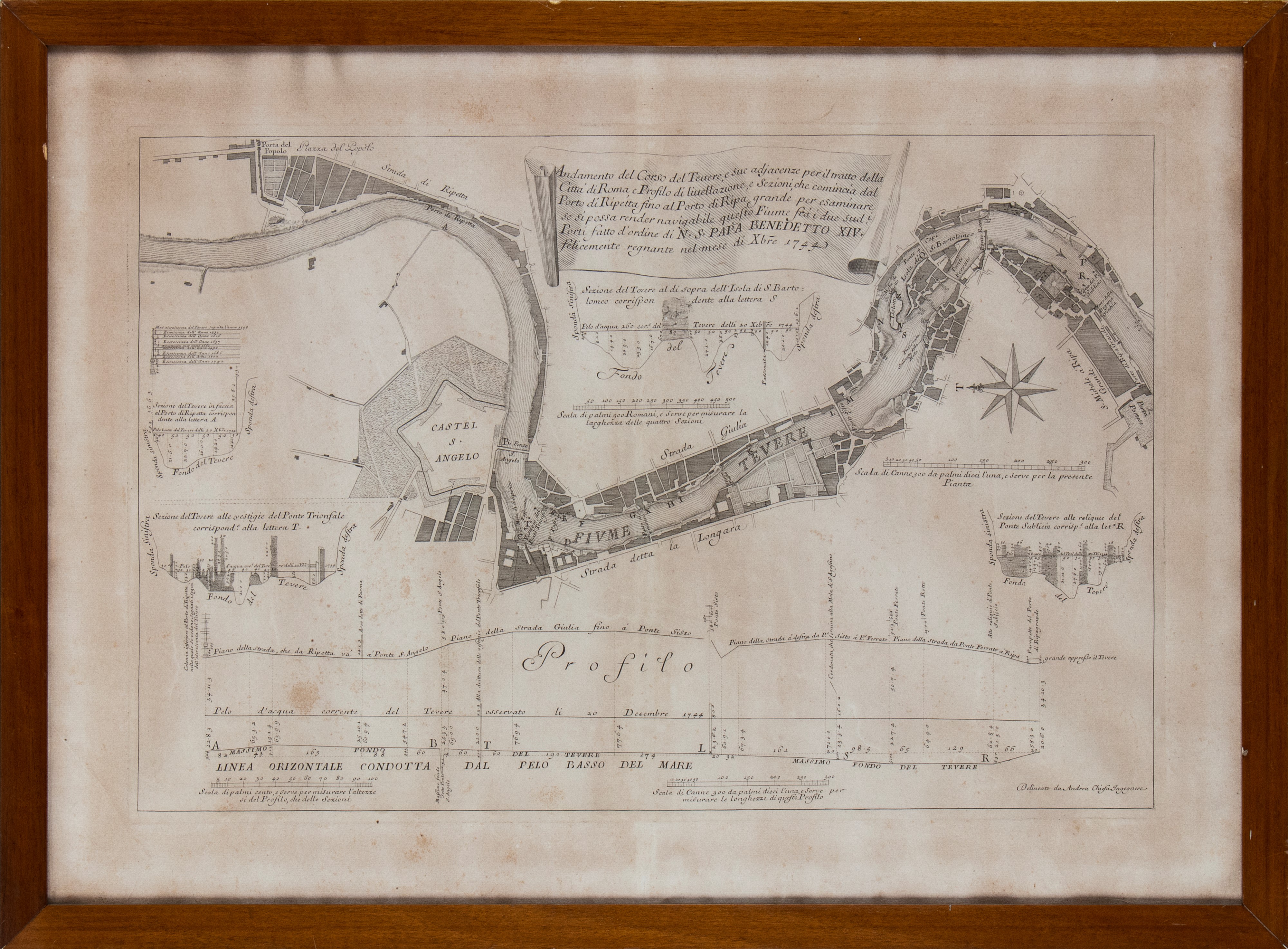 Andamento del corso del Tevere e sue adiacenze... dal Porto di Ripetta fino al Porto di Ripa Gran...