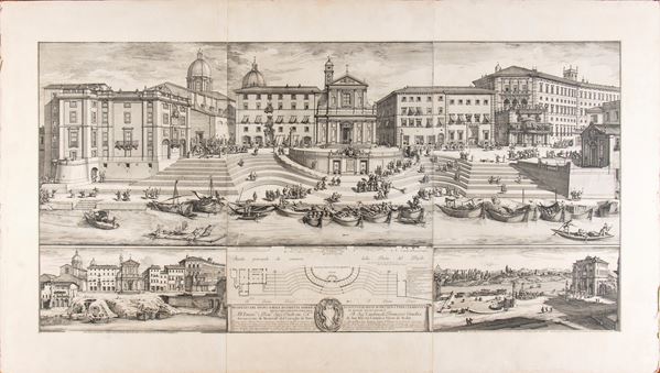 Alessandro Specchi : Prospetto del Nuovo Navale di Ripetta...  - Auction Old and Modern Prints, Drawings and Maps - Bertolami Fine Art - Casa d'Aste