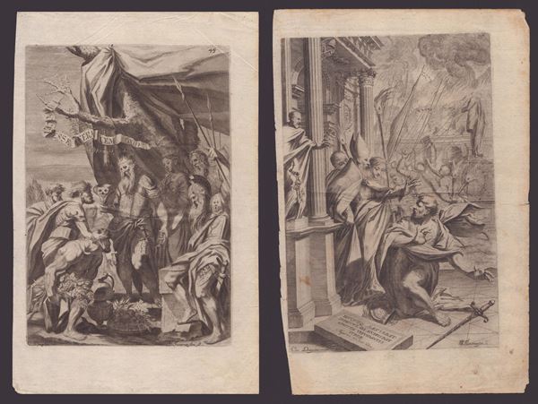 Johann Jakob Thurneysen detto il Vecchio - St. Ambrose Rejects Emperor Theodosius | Alboin Drank Wine from a Cup Made from the Skull of Rosmunda&#39;s Father