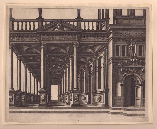 Johannes van Doetecum I,Lucas van Doetecum : Un portico aperto sostenuto da colonne corinzie  - Asta Stampe antiche e moderne, disegni e carte geografiche - Bertolami Fine Art - Casa d'Aste