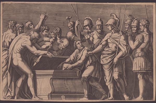 Marcantonio Raimondi - Alexander the Great Preserving the Works of Homer in Achilles' Sarcophagus