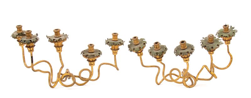 Coppia di portacandela italiani dorati da muro, Luigi XVI