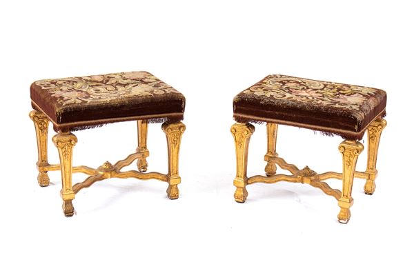 A pair of Italian gilded benches