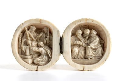 Dittico a sfera pieghevole, avorio intagliato (Francia, Dieppe?, XIX secolo)