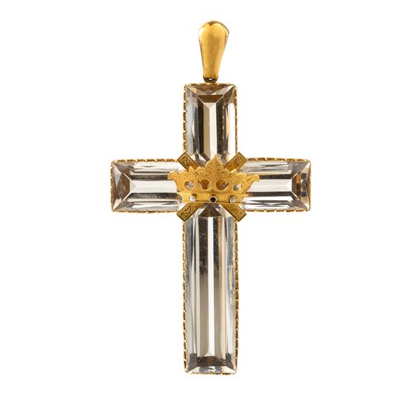 Quartz gold cross pendant 