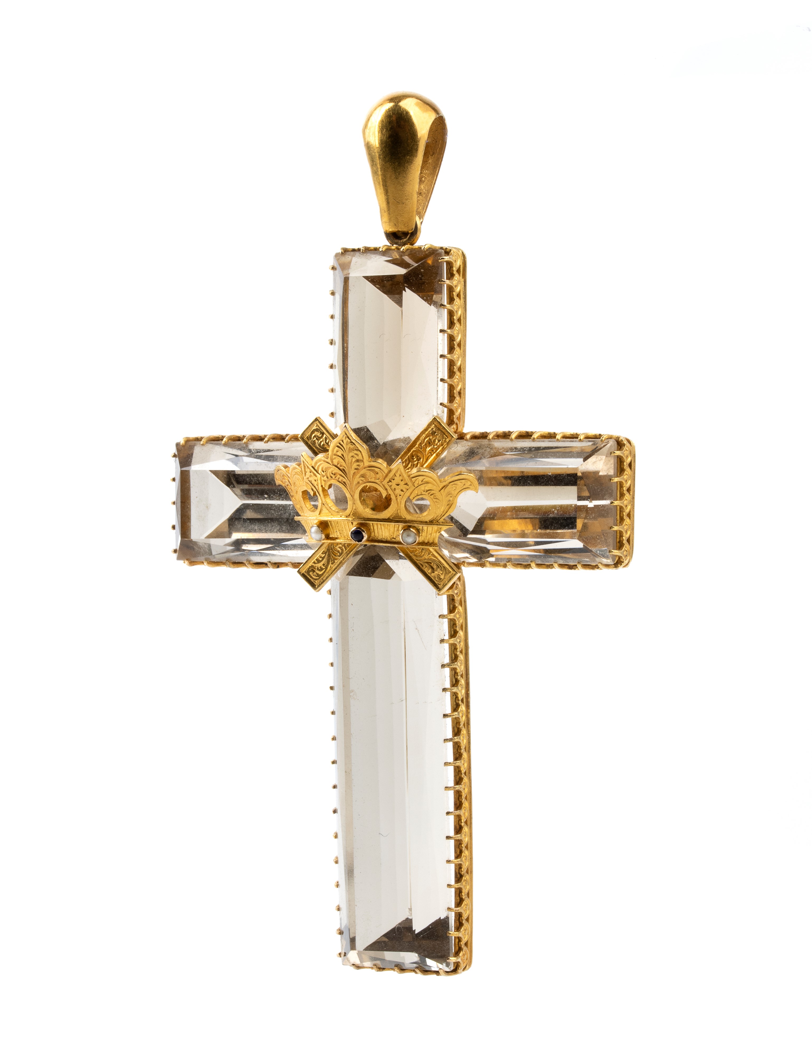 Croce pendente in oro e quarzo