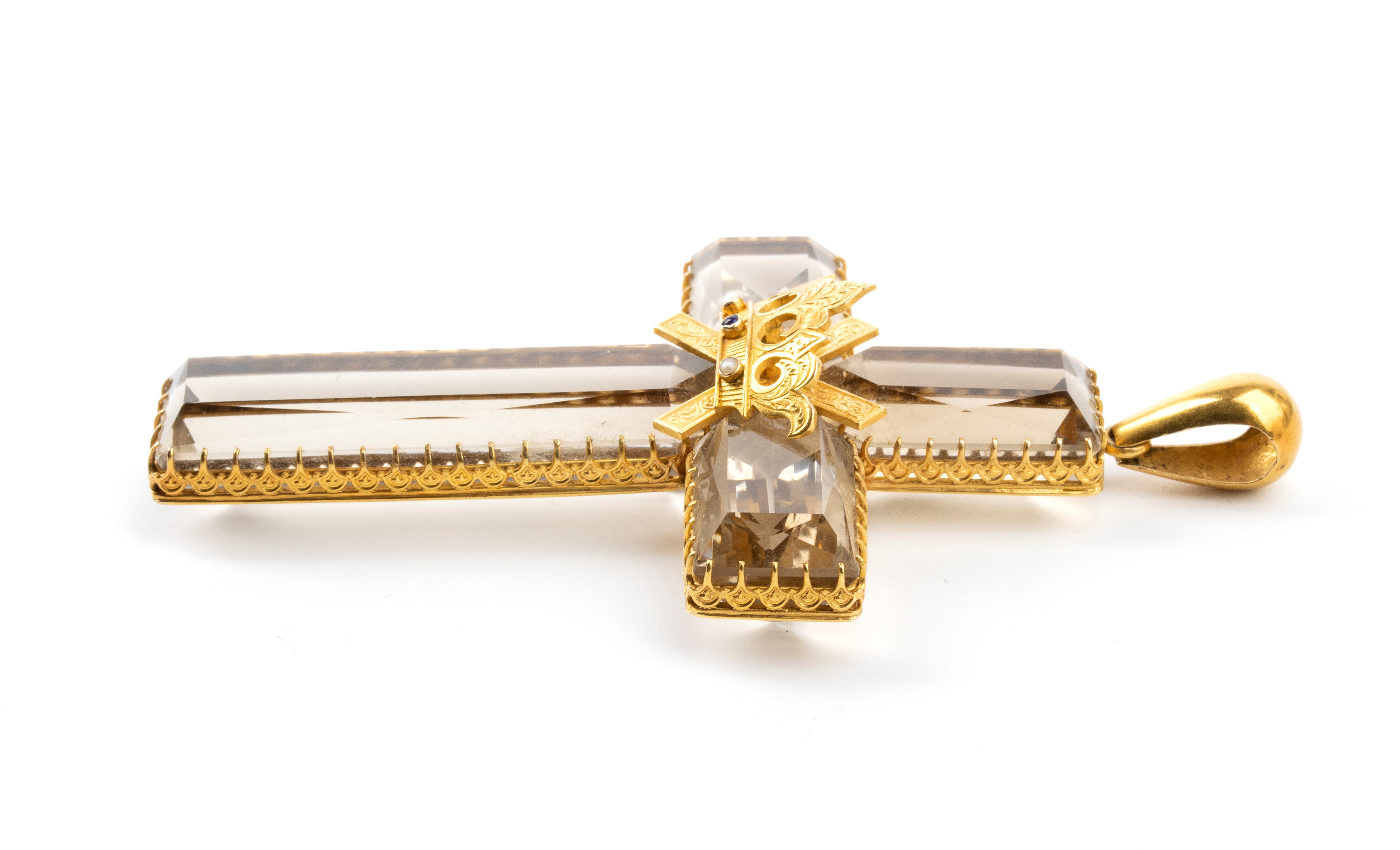 Croce pendente in oro e quarzo