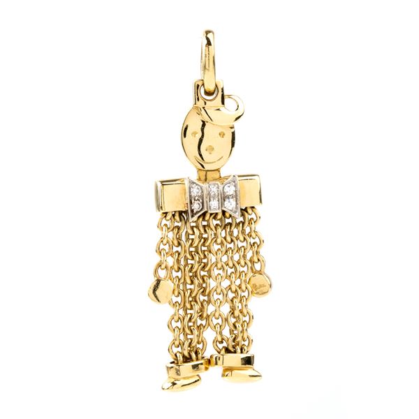 POMELLATO - Gold jointed Pierrot pendant with diamond bow