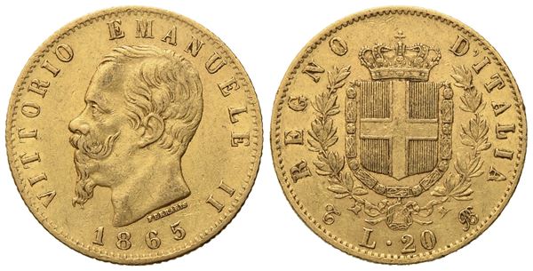 REGNO D'ITALIA. Torino. Vittorio Emanuele II (1861 - 1878). 20 lire 1865. Au (20,8 mm; 6,45 g)  - Auction Modern Coins - Bertolami Fine Art - Casa d'Aste