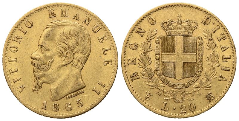 Regno D'italia. Torino. Vittorio Emanuele II (1861 - 1878). 20 Lire 1865. Au (20,8 MM; 6,45 G)