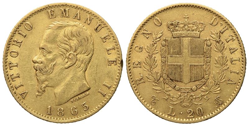 Regno D'italia. Torino. Vittorio Emanuele II (1861 - 1878). 20 Lire 1865. Au (6,45 G; 20,8 MM)