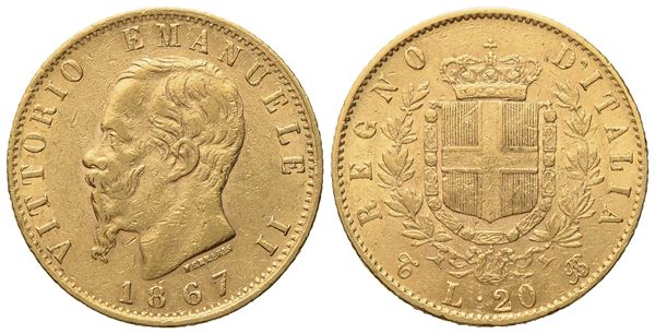 REGNO D'ITALIA. Torino. Vittorio Emanuele II (1861-1878). 20 lire 1867. Au (20,8 mm; 6,50 g)  - Auction Modern Coins - Bertolami Fine Art - Casa d'Aste