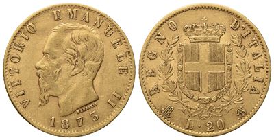 Regno D'italia. Milano. Vittorio Emanuele II (1861 - 1878). 20 Lire 1873. Au (6,45 G; 21 MM)