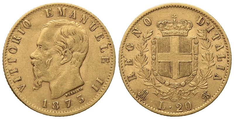 Regno D'italia. Milano. Vittorio Emanuele II (1861 - 1878). 20 Lire 1873. Au (6,45 G; 21 MM)