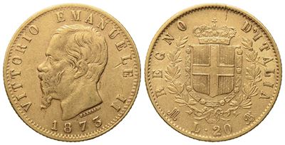 Regno D'italia. Milano. Vittorio Emanuele II (1861 - 1878). 20 Lire 1873. Au (6,45 G; 21 MM)