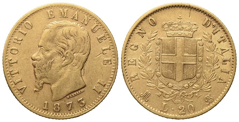 Regno D'italia. Milano. Vittorio Emanuele II (1861 - 1878). 20 Lire 1873. Au (6,45 G; 21 MM)