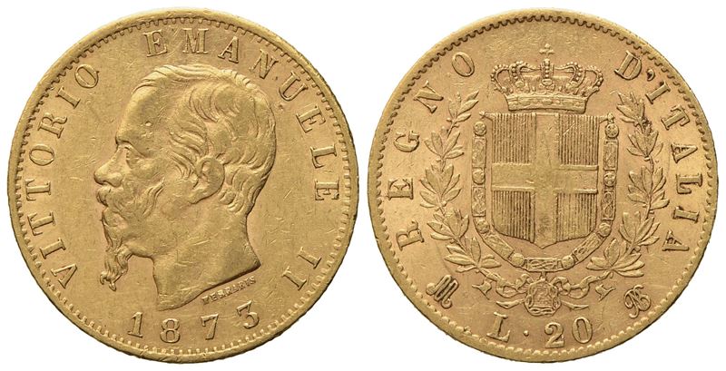 Regno D'italia. Milano. Vittorio Emanuele II (1861 - 1878). 20 Lire 1873. Au (6,45 G; 21 MM)