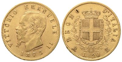 Regno D'italia. Milano. Vittorio Emanuele II (1861 - 1878). 20 Lire 1873. Au (6,45 G; 21 MM)