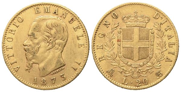 REGNO D'ITALIA. Milano. Vittorio Emanuele II (1861 - 1878). 20 lire 1873. Au (6,45 g; 21 mm)  - Asta Monete e medaglie medievali e moderne italiane ed estere - Bertolami Fine Art - Casa d'Aste