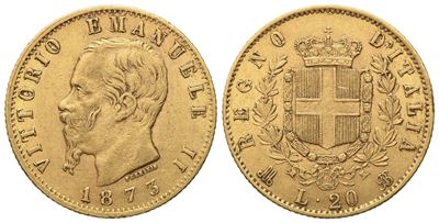 Regno D'italia. Milano. Vittorio Emanuele II (1861 - 1878). 20 Lire 1873. Au (6,45 G; 21 MM)