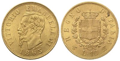 Regno D'italia. Torino. Vittorio Emanuele II (1861 - 1878). 10 Lire 1863. Au (18,2 MM; 3,25 G)
