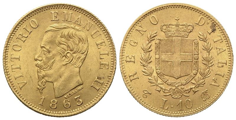 Regno D'italia. Torino. Vittorio Emanuele II (1861 - 1878). 10 Lire 1863. Au (18,2 MM; 3,25 G)