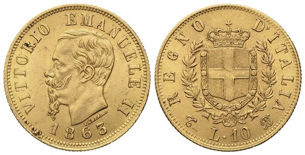 REGNO D'ITALIA. Torino. Vittorio Emanuele II (1861 - 1878). 10 lire 1863. Au (3,25 g; 18,2 mm)  - Auction Modern Coins - Bertolami Fine Art - Casa d'Aste