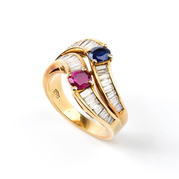 Diamond ruby sapphire gold ring