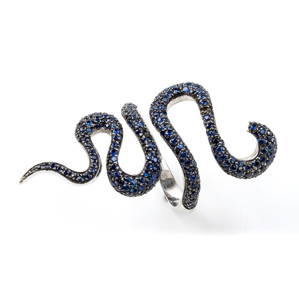 Gold and sapphire snake ring