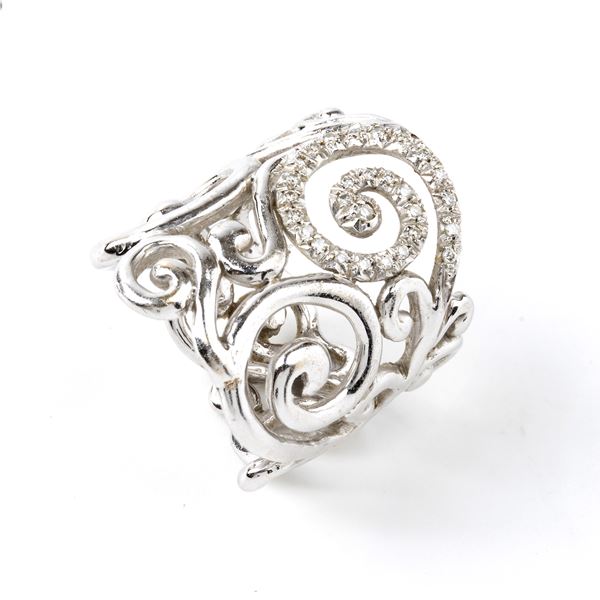 Diamond openwork white gold band ring