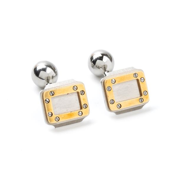 CARTIER - SANTOS collection: pair of gold and steel cufflinks