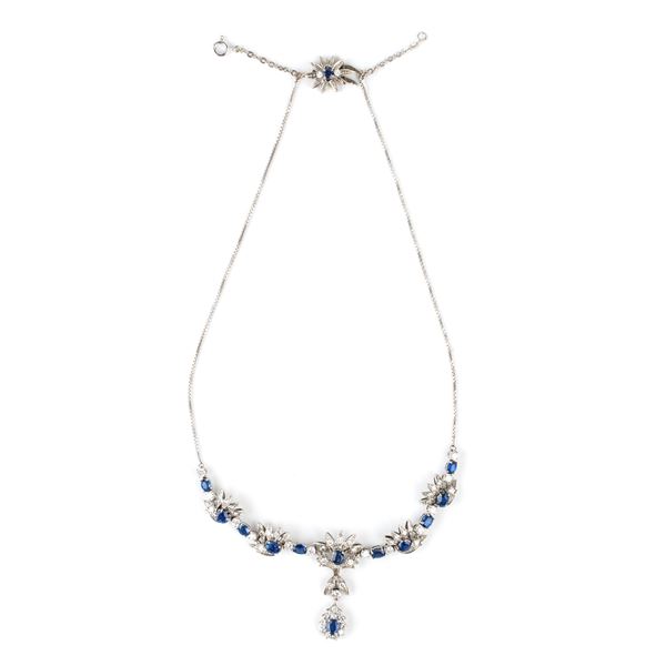 Floral sapphire diamond necklace