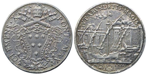 STATO PONTIFICIO. Roma. Clemente X (Emilio Altieri) (1670 - 1676). Piastra 1672 "Porto di Civitavecchia". Ag (43,08 mm; 31,37 g)  - Asta Monete e medaglie medievali e moderne italiane ed estere - Bertolami Fine Art - Casa d'Aste