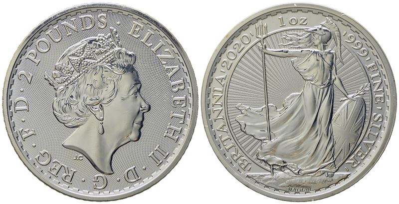 Inghilterra. Elisabetta II (1952 - 2022). Oncia 2020 "britannia". Ag (31,1 G; 39 MM)