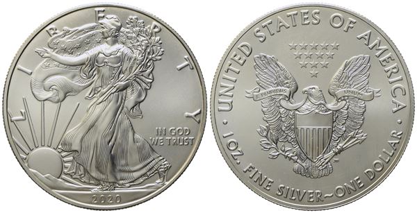 USA. Dollaro, oncia 2020. Ag (31,34 g; 40,59 mm). FDC  - Auction Modern Coins - Bertolami Fine Art - Casa d'Aste