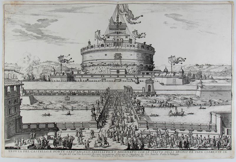 Giovanni Battista Falda - Veduta del Castello, e Ponte Sant'angelo, Abbellito, Et Adornato con le...