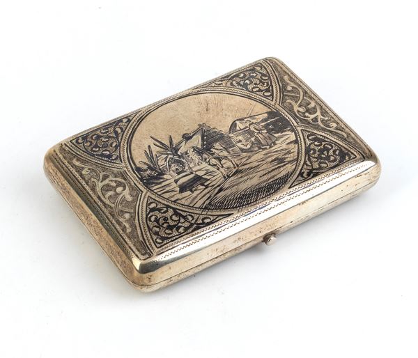 A russian silver and niello cigarette case