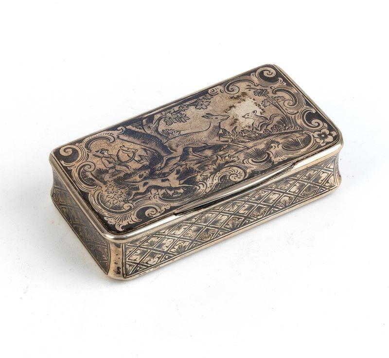 Theodor Bittner - Tabacchiera austriaca in argento e niello (Vienna, 1860)
