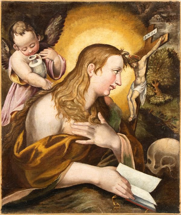 Artista fiammingo, XVI - XVII secolo - Penitent Magdalene