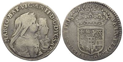 Savoia. Torino. Vittorio Amedeo II (reggenza 1675-1680). Mezza Lira 1677. Ag (2,95 G; 20,79 MM)