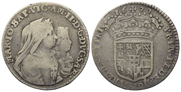 SAVOIA. Torino. Vittorio Amedeo II (reggenza 1675-1680). Mezza lira 1677. Ag (2,95 g; 20,79 mm)   - Asta Monete e medaglie medievali e moderne italiane ed estere - Bertolami Fine Art - Casa d'Aste