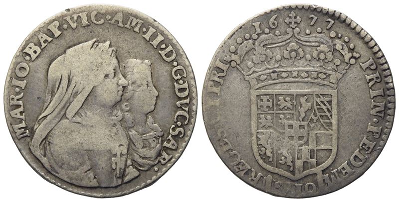 Savoia. Torino. Vittorio Amedeo II (reggenza 1675-1680). Mezza Lira 1677. Ag (2,95 G; 20,79 MM)